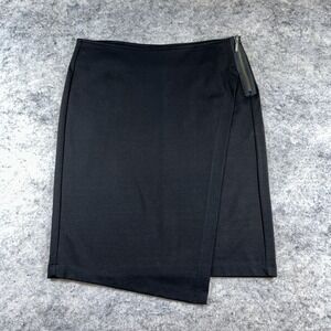CAbi Pencil Wrap Skirt Women's 4 Black Cotton Stretch Front Zipper Detail Office